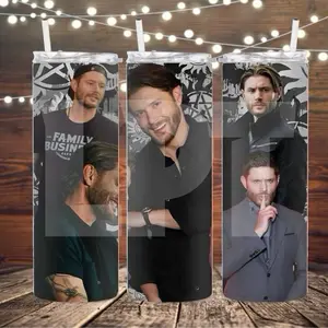 Jensen Supernatural Dean Winchester SPN 20 oz Reusable Portable Double-Wall Vacuum Insulated Tumbler with Sliding Lid & Straw BPA Free Coffee Thermos