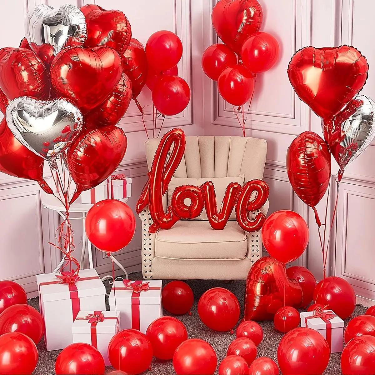 50pcs/set 18inch Foil Heart Shaped Balloon, Room Decorations Kit, Party Props Decor Love Balloon, Festive & Party Supplies