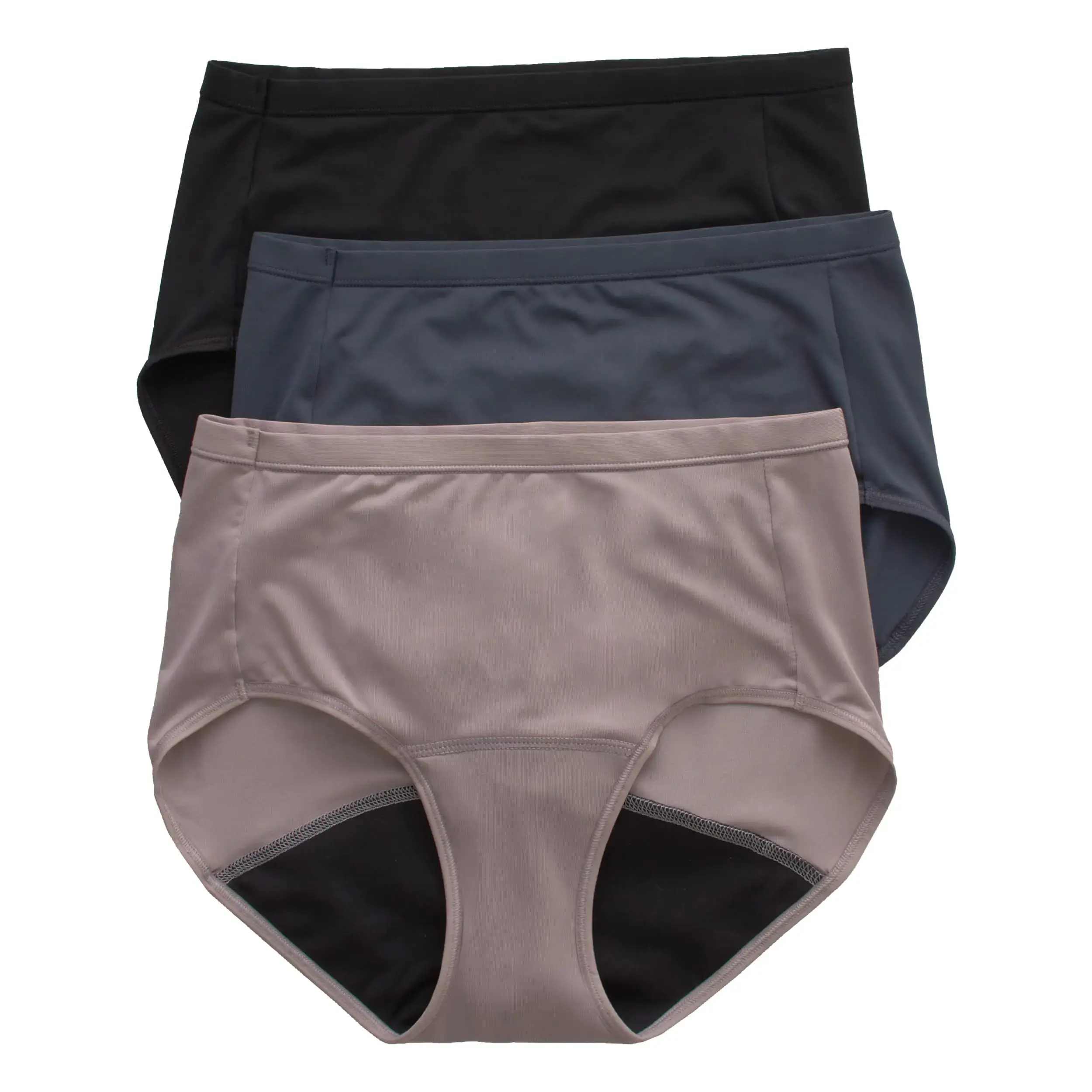 Hanes Women's Comfort, Period. Light Leaks Period Underwear, Light Protection Bikini, Boyshort or Brief, 3-Pack 8 Brief, Neutrals