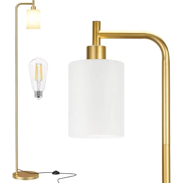 Ziisee Floor Lamps for Living Room - Industrial Standing Lamp with Frosted White Glass Shade, Modern Gold Floor Lamp with LED Bulbs, Farmhouse Floor Lamp for Bedroom, Tall Lamp for Office - Gold