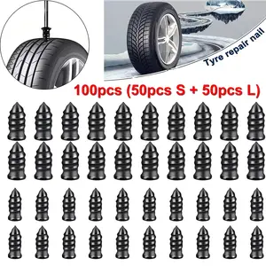 100PCS Tire Repair Nails, Rubber Screw in Tyre Repair Screws Plugs Flat Tire Fix Rubber Nail Kit Heavy Duty Vacuum Tyre Tool for Car Motorcycle Truck Jeep Puncture (50S+50L)