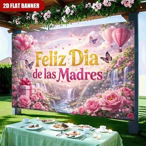 2D 1pc Dia De Las Madres Banner, Wall Decor Banner, Happy Mother's Day Backdrop with Flowers & Butterflies, Outdoor Picnic Decorations