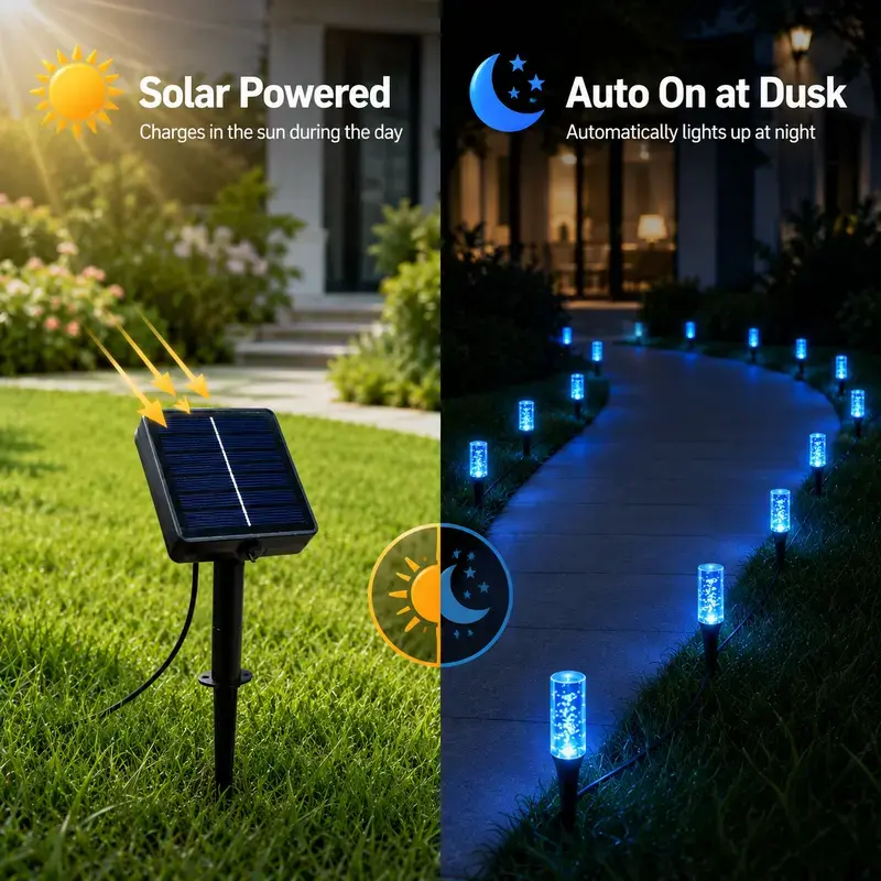 20-Piece LED Solar Garden Stake Lights - Blue Bubble Outdoor Gadgets, Solar Outdoor Lights, IPX4 Water Resistant, 8 Lighting Modes, Eco-Friendly for Lawns, Garden Decor