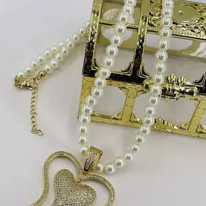 Imitation Pearl Necklace Heart Micro Pave 18k Gold Plated Elegant Daily Wear Jewelry Gift Option