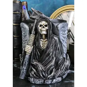 Ange Winged Grim Reaper With Scythe Pen Stationery Make Up Brush Holder Figurine