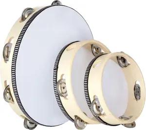 3PCS Handheld Tambourinel, 6”8”10”Wooden Tambourine Drum Percussion, Tambourine Musical Educational Metal Jingles Orff Instruments Accessories for Church KTV