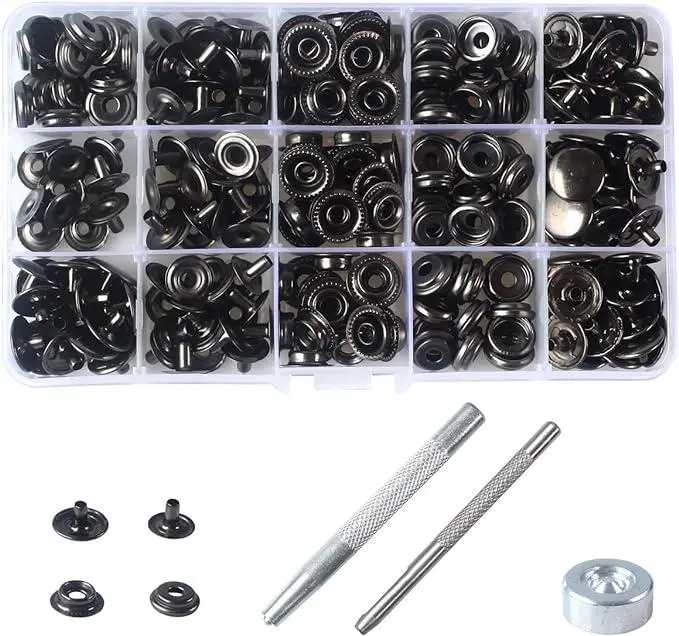70-Piece 15mm Heavy-Duty Metal Buckle Set with 3 Installation Tools, Sewing Craft Accessory for Leather Crafts, Household Use, Clothing, Shirts, Wallets