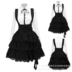 Foreign trade women's clothing black and white contrasting color high-waisted cotton mid-skirt black Lolita temperament commuter skirt suit dress