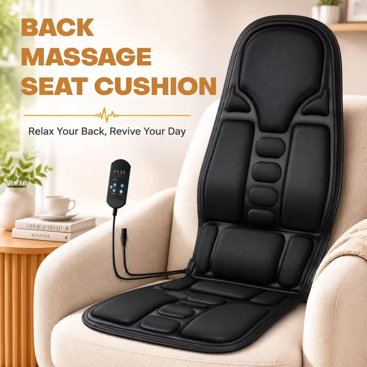 Heated Electric Back Massage Cushion - 8.4W Rated, 8 Vibration Modes, 3 Adjustable Intensity Levels, Dual Power, Adjust Settings, Cars/Home Use Heat + Vibes, 2702 Black Indoor Leisure Equipment, Muscle Relief