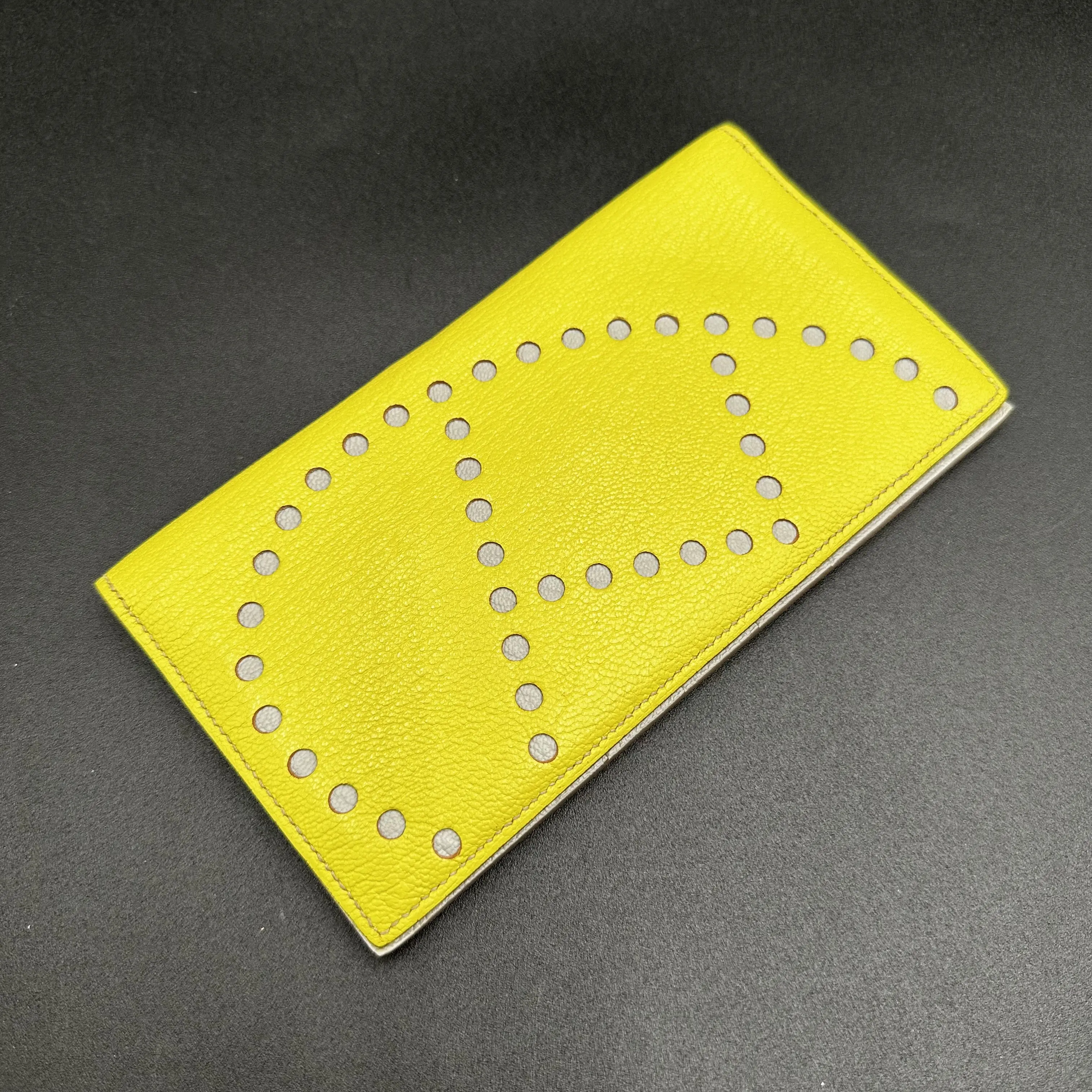 Pre-owned HERMÈS Leather Wallet HERMES Evelyn Long Bifold Engraved long wallet