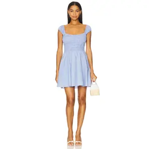 FAITHFULL THE BRAND Lene Mini Dress in Micro Gingham Soft Blue