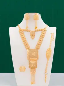 Women's Elegant Hollow Out Design Fashion Jewelry Set, Trendy Geometric Design Necklace & Dangle Earrings & Ring & Link Bracelet, Chic Jewelry Set As Gift for Girlfriend