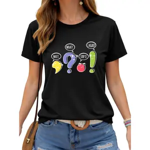 Plus-Size Women's Oversized T-Shirts 1XL-5XL | Short Sleeve Round Neck Punctuation Marks & English Letter Print Blouse-Compatible Top | Machine Washable Spring Summer Fall Casual Casual Attire Suitable for Fashion Commuting Daily Outfits
