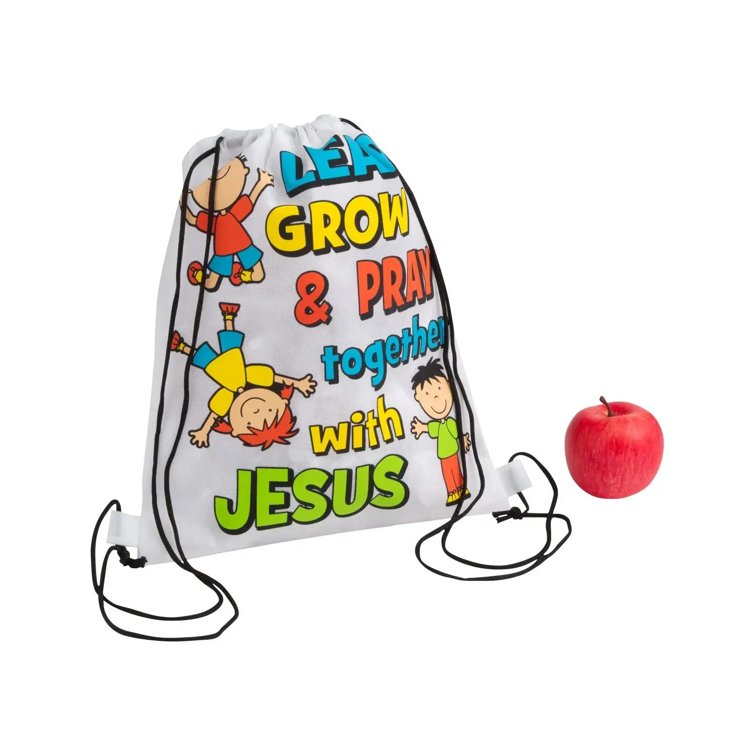 12" x 15" Learn, Grow & Pray Drawstring Bags - 12 Pc.
