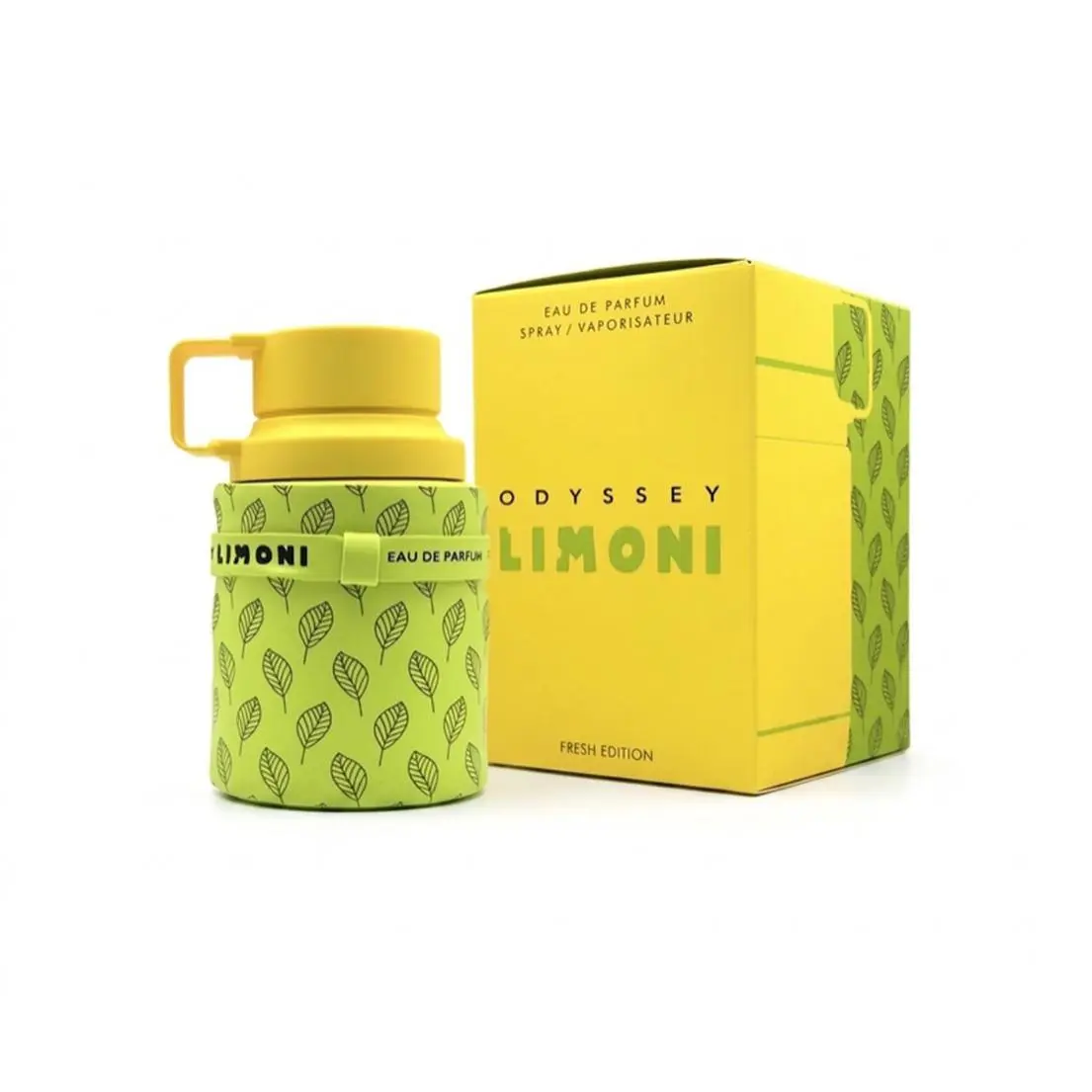 Odyssey Limoni Eau de Parfum Fresh Edition - Vibrant Yellow Bottle with Leaf Pattern - Perfect for Daily Use