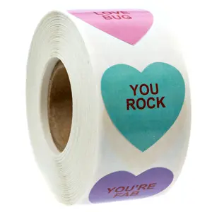 Valentine Candy Hearts Stickers / 500 Valentine's Day Labels / 1 1/8" Heart Envelope Seals