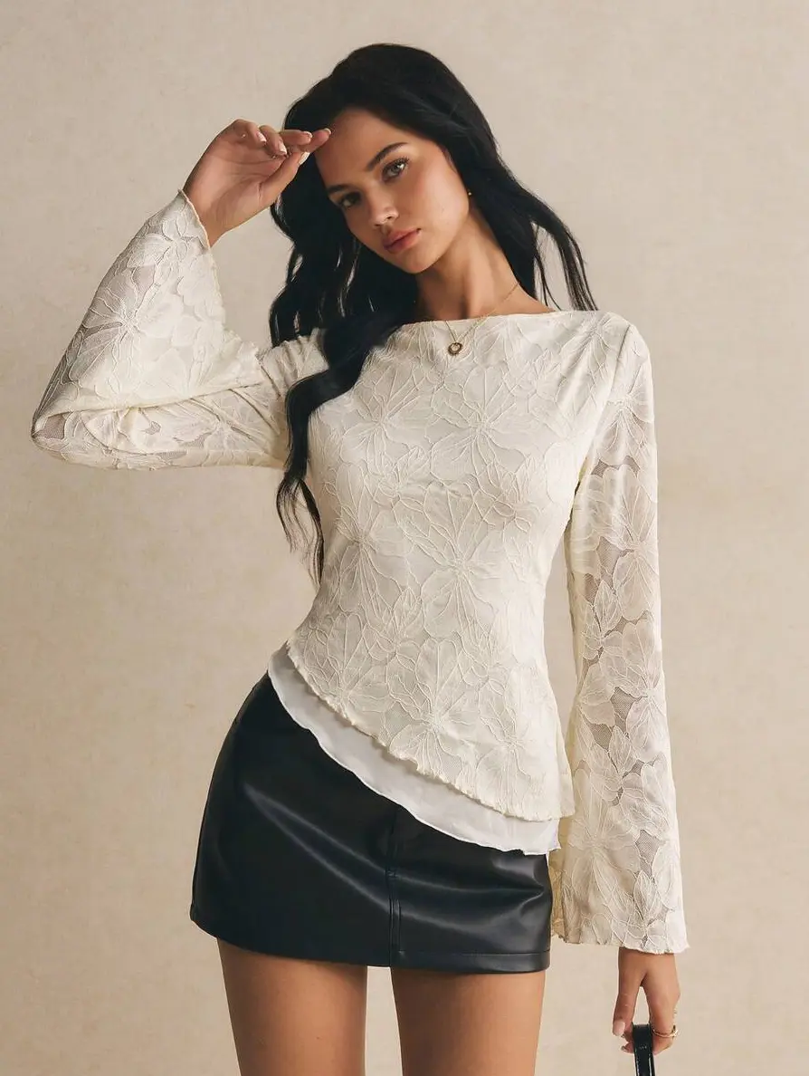 Women's Boat Neck Bell Sleeve Asymmetric Hem Elegant Romantic Shirt Dinner Dinner Date Soiree Date Party Soiree Autumn