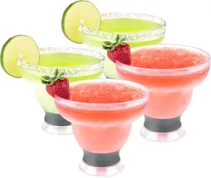 HOST Silicone-Insulated Classic Plastic Margarita Glasses, 12 oz Set of 4 Gray Cups for Slush & Frozen Cocktails, Home Bar Gifts for Grandma