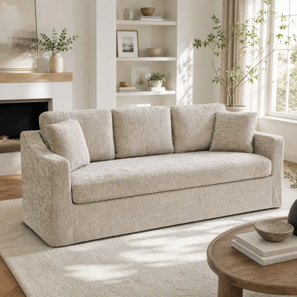 Modern Oversized 83.86" Wide 3-Seat Sofa Couch with Deep Seat, Chenille Fabric, Removable Upholstery Cover, High-Elasticity Sponge Cushion, for Living Room Bedroom Apartment, Wheat, Wheat Color Options, Chenille Material, 3 Seat Seat Count
