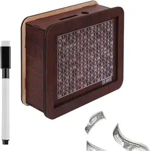 Wooden Money Saving Box, Money Saving Challenge Box with Marker, Money Saving Box for Adults & Teens, Home Decor, Ornaments, Home Decoration