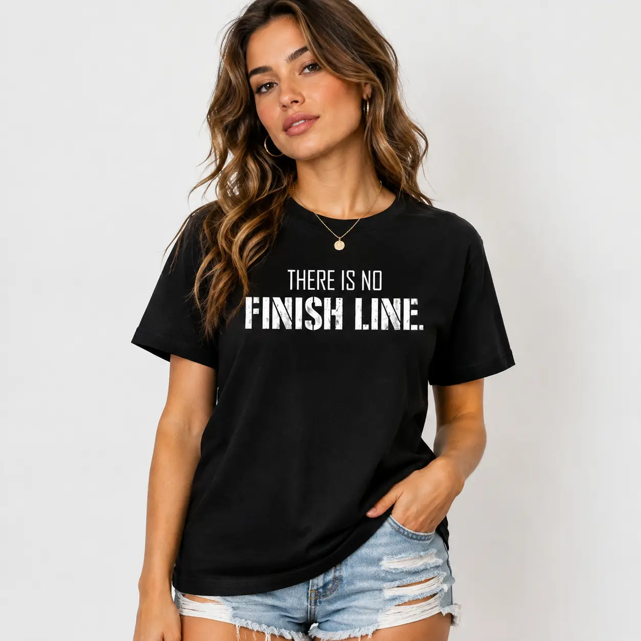 Motivational Quote T-Shirt There Is No Finish Line, Inspirational Fitness Sports Graphic Tee, Unisex Casual Cotton Short Sleeve Shirt For Men And Women Crewneck Menswear