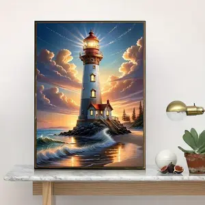Lighthouse Pattern DIY Diamond Arts Colorful Painting Kit without Frame, 5D Diamond Arts Colorful Painting Kit, Wall Art Decor for Home Bedroom