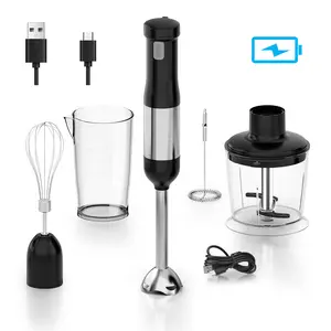 Whall Cordless Immersion Hand Blender, 5-in-1 Cordless Hand Blender Set – Rechargeable, One-Touch Control and Stainless Steel Blades for Smoothies, Shakes or Soups, Black