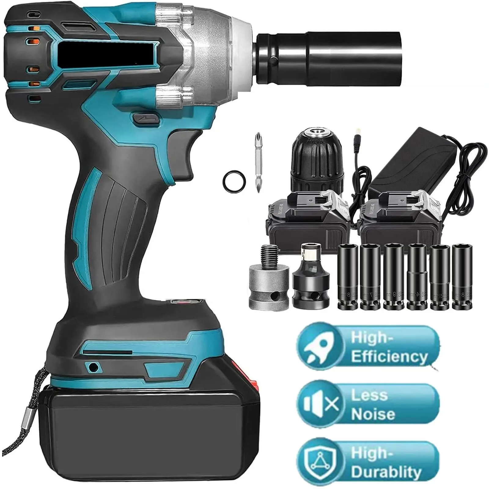 High‑Power 1/2 Inch Cordless Impact Wrench, 600N.m Torque 3200RPM, LED Lighting Ergonomic Handle, All‑In‑One Socket Tool Kit, Compatible with Makita 18V Battery for Tire Removal, Mechanic & Home Maintenance Jobs