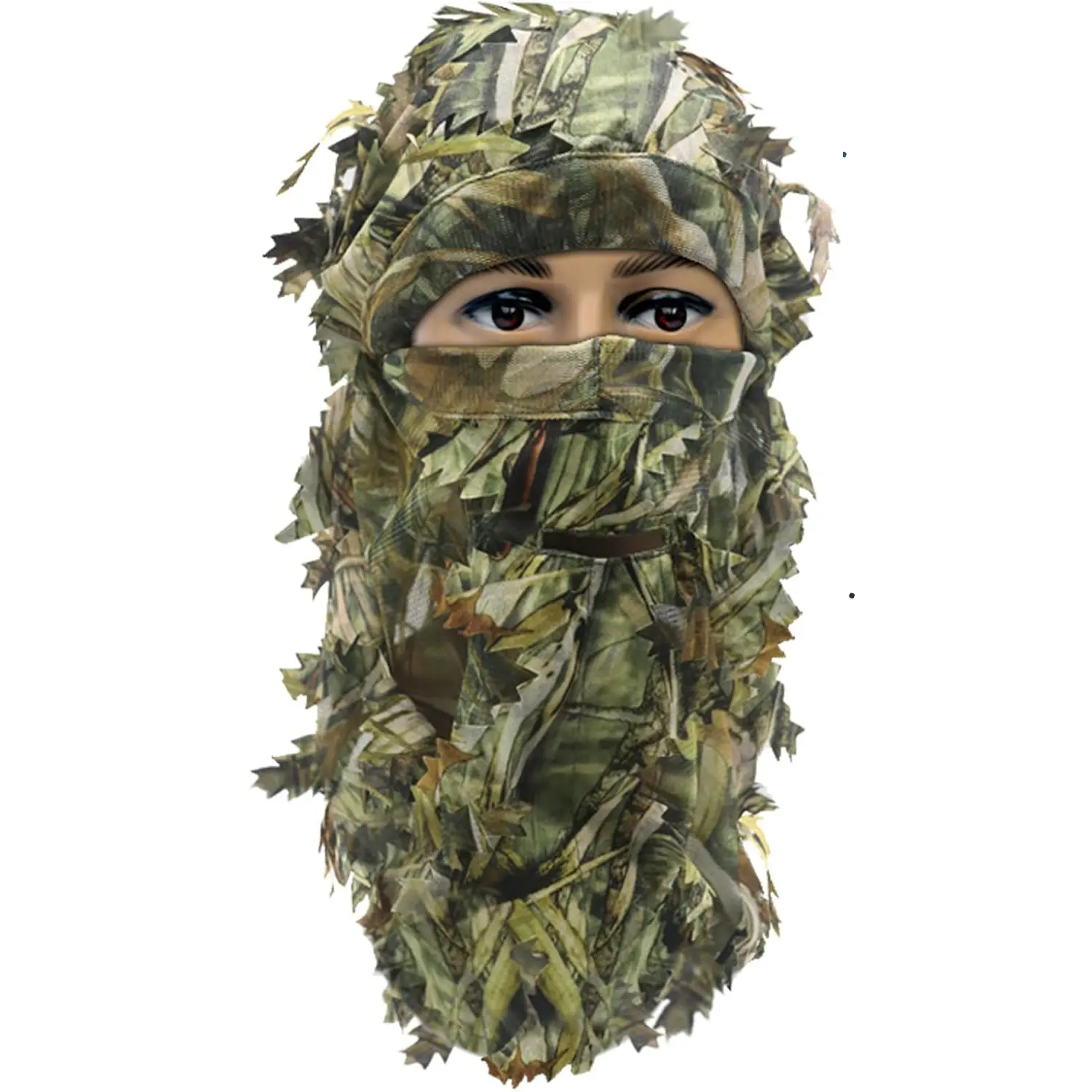 Ghillie Camouflage Leafy Hat 3D Camo Leaf Face Mask Full Coverage Breathable Hunting Headwear for Turkey Hunting and Outdoor Accessories