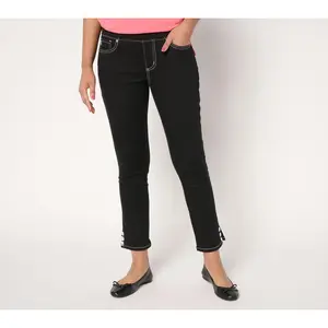 QVC Women's Petite TripleLuxe Twill Button Ankle Jeans