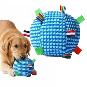 Dog Toys Balls, Interactive Dog Toys Dog Balls with Built-in Bell and Straps, Premium Soft Pet Toys Balls for Small Medium Pets Birthday Gifts, Indoor Outdoor Puppy Toy Ball, Blue (6.7 Inch)