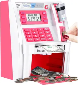 Pink ATM Piggy Bank for Kids/Girls with Power-Off Memory, Debit Card for Real Money, Onekey Shutdown, Coin Recognition, Target Setting, Bill Feeder, Balance Calculator, Savings Machine