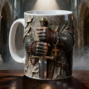 Custom Faithful Templar Knight Effect Coffee Mug, Darkness Christian Cross Ceramic Mug, God Faithful Gift, Father's Day Gift For Him Dad, 2D Printed 3D Effect, gift for her, gift for him, gift for mom, gift for dad, gift for friend, birthday gift mug.