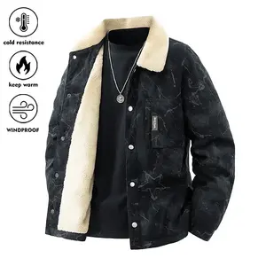 Men's Vintage Corduroy Fleece Jacket - Classic Single-Breasted Winter Coat with Pocket Flap, Machine Washable - Warm & Comfortable Fleece Lining - Suitable for Men - Perfect Choice for Autumn & Winter - Ideal Gift for Father Casual Outerwear Beige