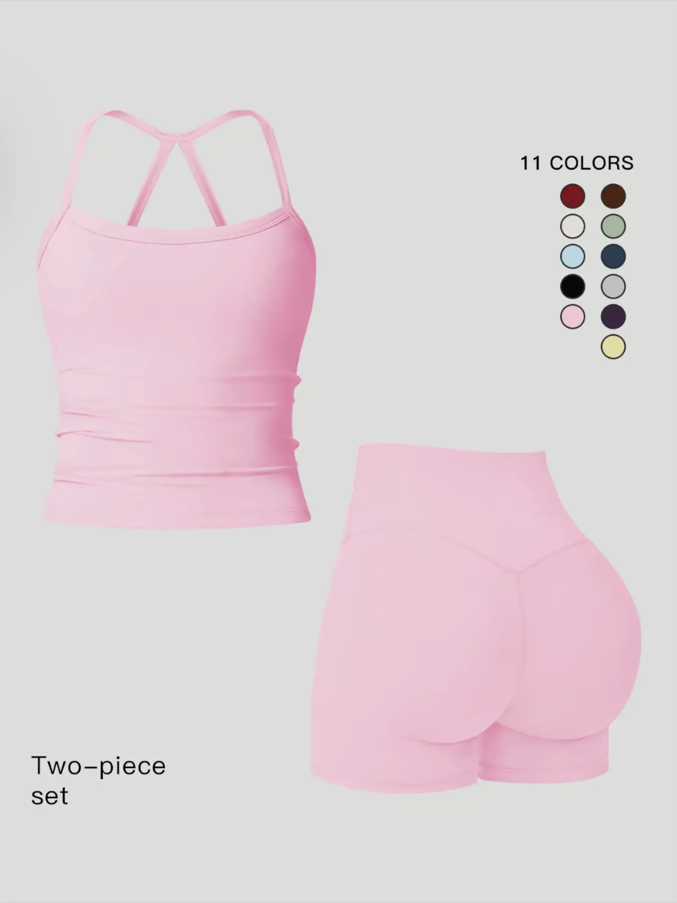 Women's Sporty Quick-Dry Two-piece Set, Solid Sports Sets, Solid Backless Cami Top & High Waist Tummy Control Butt-Lifting Shorts Tracksuit Set, Ladies Sportswear for Indoor Outdoor Wear, Yoga Gym Running Wear