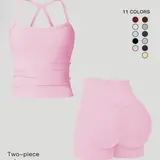 Women's Quick-Dry Two-piece Set, Solid Color Backless Cami Top & High Waist Shorts Tracksuit Set, Ladies Sportswear Gym Outfits, Yoga Gym Running Wear, Fitness Clothing