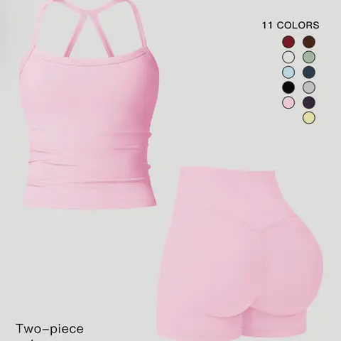 Women's Quick-Dry Two-piece Set, Solid Color Backless Cami Top & High Waist Shorts Tracksuit Set, Ladies Sportswear Gym Outfits, Yoga Gym Running Wear, Fitness Clothing