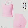 Women's Quick-Dry Two-piece Set, Solid Color Backless Cami Top & High Waist Shorts Tracksuit Set, Ladies Sportswear Gym Outfits, Yoga Gym Running Wear, Fitness Clothing