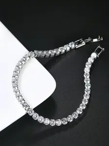 Women's Elegant Copper Zirconia Bracelet, Simple Design Tennis Style Jewelry, Perfect Gift for Friends, All Seasons Accessory, Copper Bracelets