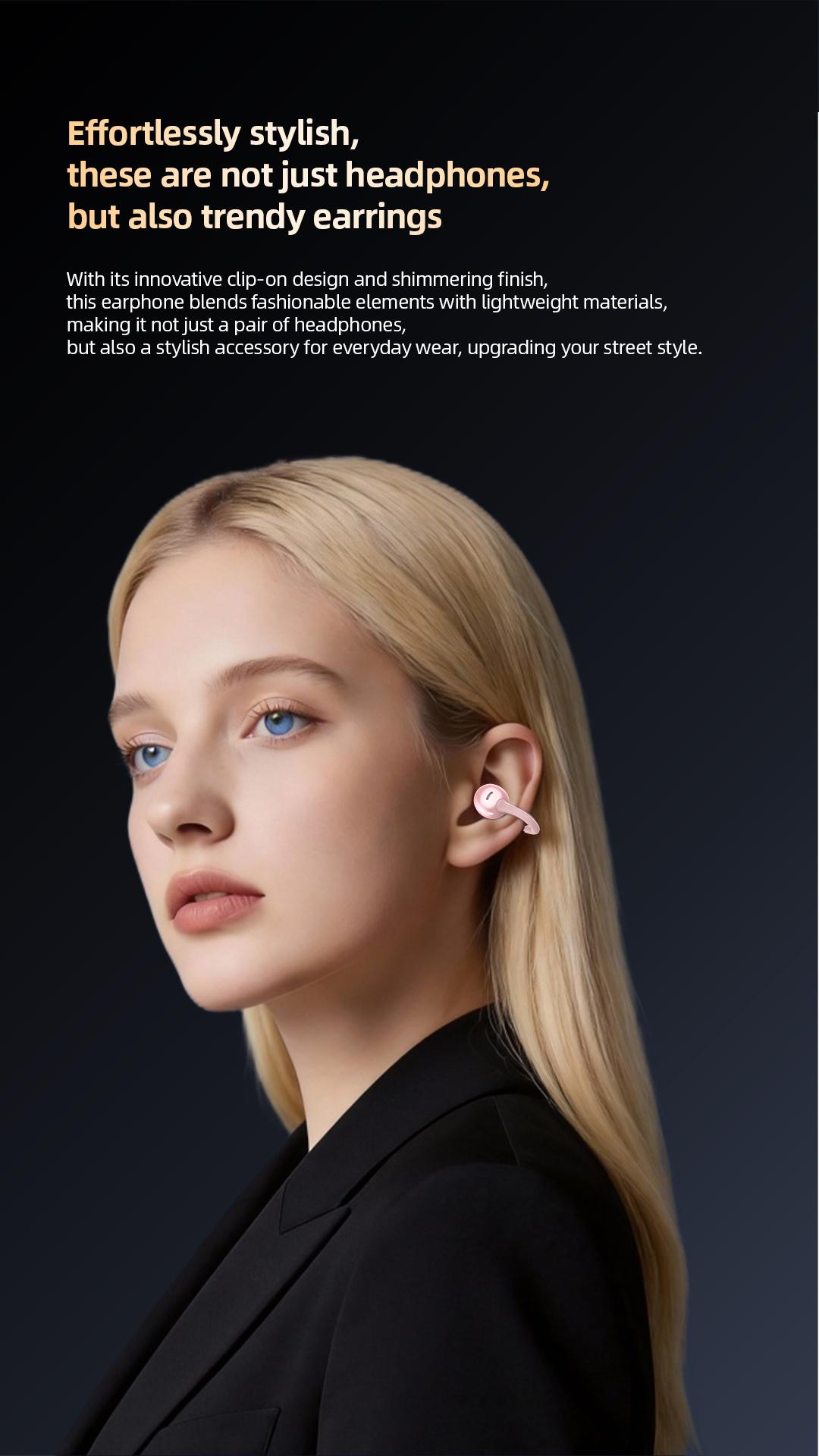 ISKU Clip-On Open Ear Bluetooth Earbuds, Wireless Ear Clip Headphones with Charging Case, Comfortable Secure Fit, Clear Calls, Long Battery Life, Sweat Resistant for Sports, Work, Travel