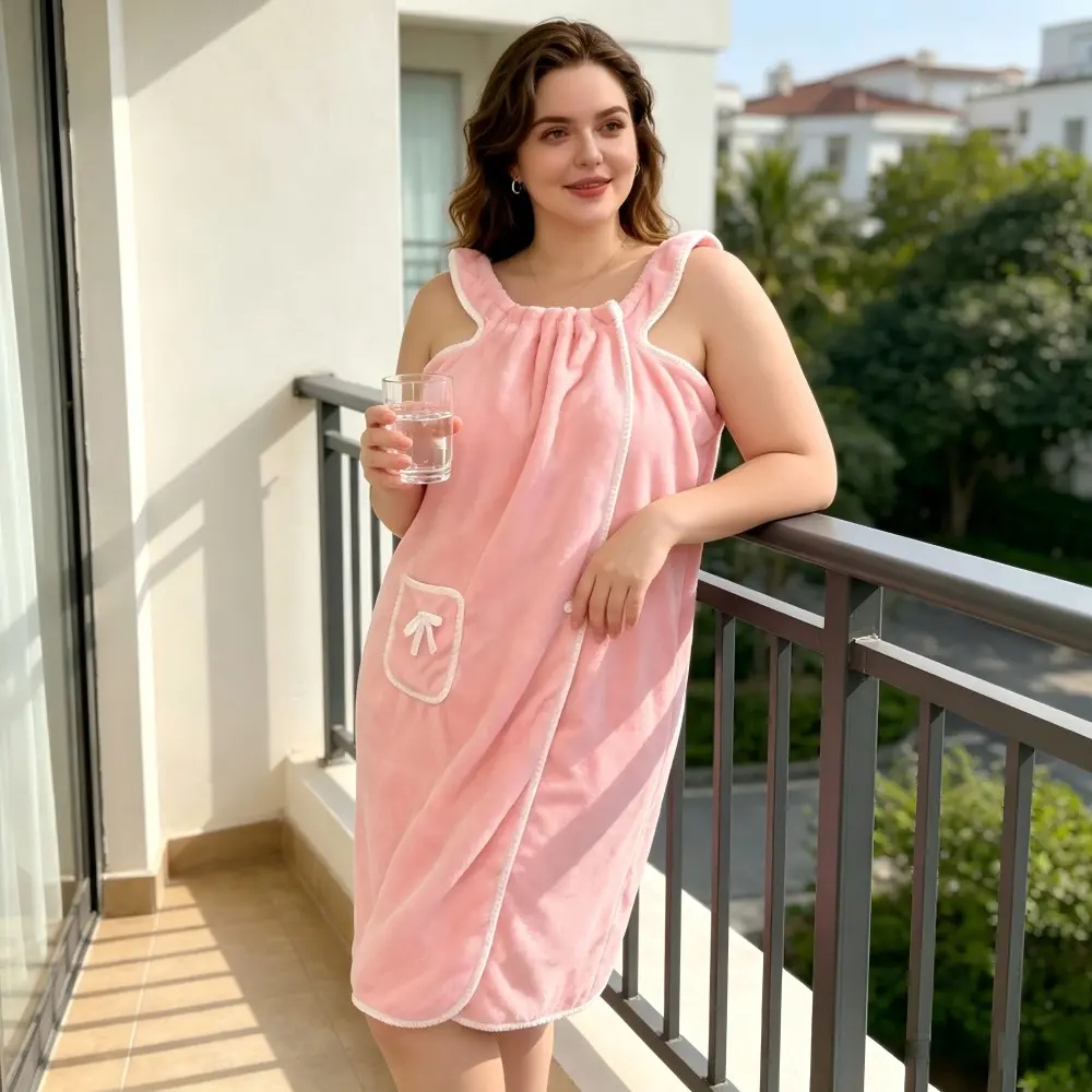 Large Size Strappy, Sleeveless Bath Skirt with Bow, Wearable Women's Towel Dress, Quick Dry Absorbent Coral Fleece Wrap Around Bathrobe for After Shower, Bowknot Design Bath Wrap for Beach Vacation Pool Swimming, Loungewear for Home Sauna Spa