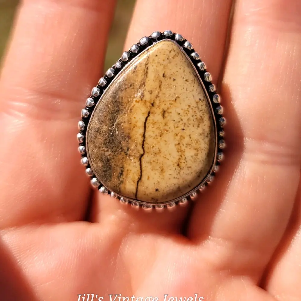Natural Jasper Stone Ring. 925 Stamped Size 9 1/2