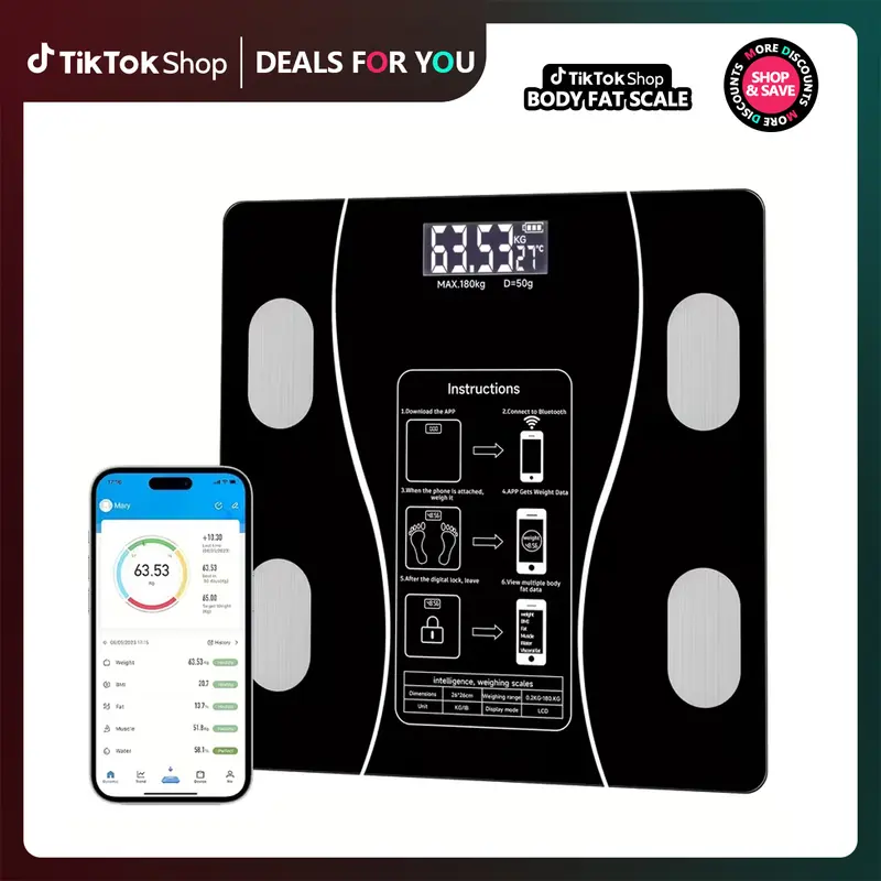 Digital Bathroom Scale - Sturdy Healthcare Scale with Ultra-Compact Modern Design, LED Display, Thin Wide Tempered Glass Platform, Durable Plastic Construction, Accurate Weighing, Bluetooth Functionality for Fitness Enthusiasts