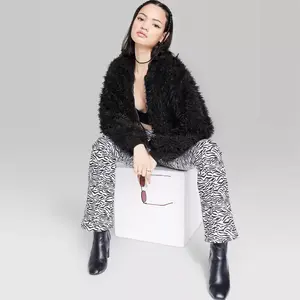 Women's Faux Fur Topper Jacket - Wild Fable Black XS