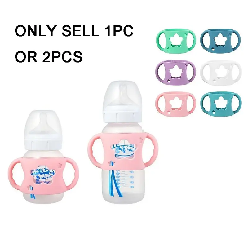 1pcs/2pcs Star Cartoon Pattern Silicone Sleeve, Handle Design for Easy Grip, Soft Material, Fits Most Wide Neck Bottles, Feeding, Feeding Accessories