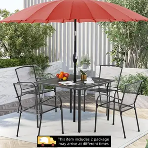 【2 Packages arrived at different times】YODOLLA 39.4 Outdoor Patio Dining Table and Chairs Set for 4, Square Metal Patio Table with 1.6" Umbrella Hole, All-Weather Resistant