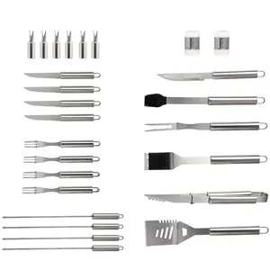 Dr. Camp 26 PCS Grilling Accessories, Stainless Steel Grill Set, Barbecue Utensils, Grilling Tool Set Aluminium Handles