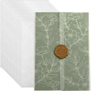 Floral Vellum Jackets for 5x7 Invitations, 50 Pack Prefolded Botanical Invitation Wraps & Sleeves, Full Bloom Design for Wedding, Baby Shower, Birthday