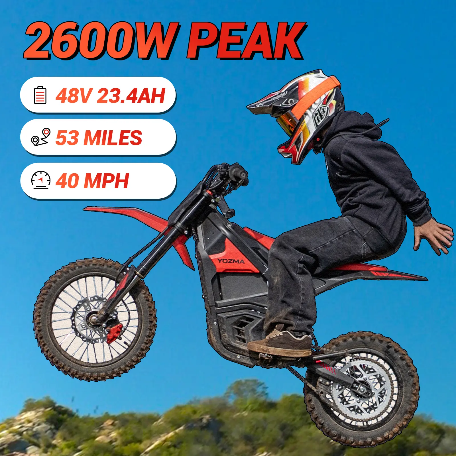 Yozma IN 10 Electric Bike Only for Off-Road 2600W Power 48V 23.4Ah Lithium-ion Battery 53 Miles Rang