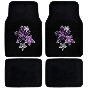 BDK Pink Flowers Design Carpet Car Floor Mats for Auto Van Truck SUV-4 Pieces Front & Rear Full Set with Rubber Backing-Universal Fit